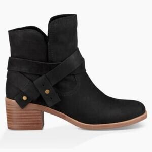 Ugg Elora Black Leather Suede Ankle Boots size 8.5 Block Heel